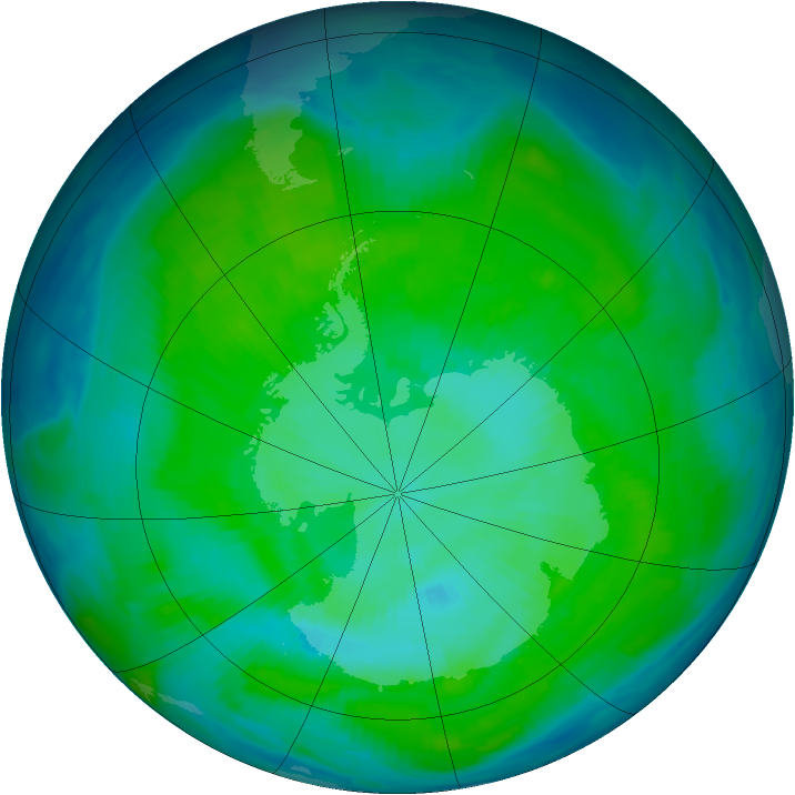 Antarctic ozone map for 05 January 1997